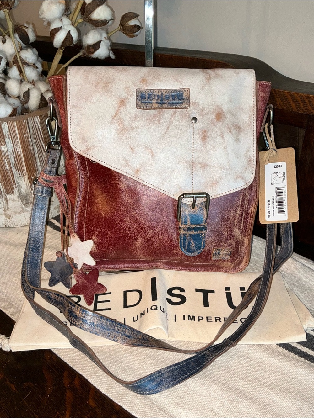 NWT Bed Stu Venice Beach Crossbody Bag Red White Blue Americana Lux MSRP $275 - Picture 1 of 13
